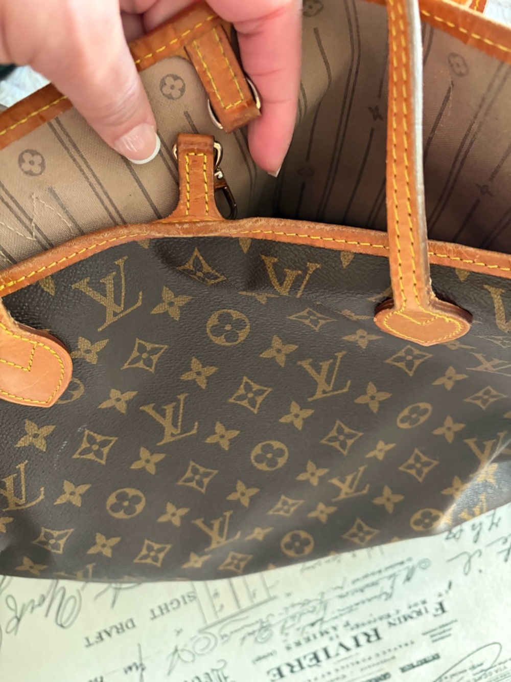 Louis Vuitton Monogram Brown Tote with Tan Trim.  MM - Picture 9 of 12